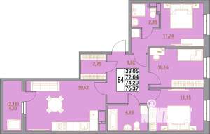 3-к квартира, вторичка, 76м2, 12/21 этаж