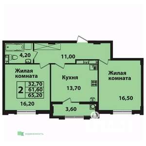 2-к квартира, вторичка, 66м2, 3/8 этаж