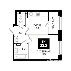 1-к квартира, вторичка, 32м2, 6/24 этаж