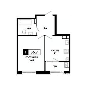 1-к квартира, вторичка, 37м2, 5/18 этаж