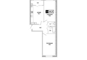 2-к квартира, вторичка, 65м2, 12/16 этаж