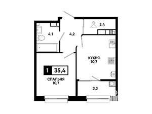 1-к квартира, вторичка, 35м2, 12/16 этаж