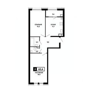 2-к квартира, вторичка, 63м2, 9/16 этаж