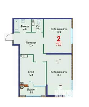 2-к квартира, вторичка, 70м2, 5/22 этаж
