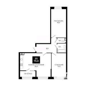 1-к квартира, вторичка, 75м2, 9/24 этаж