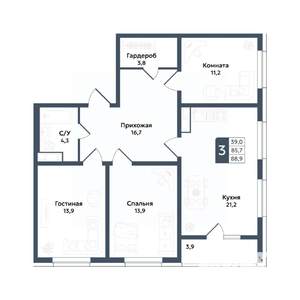 3-к квартира, вторичка, 89м2, 3/20 этаж