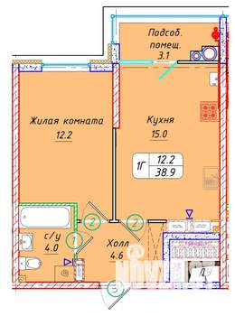 1-к квартира, вторичка, 39м2, 22/22 этаж
