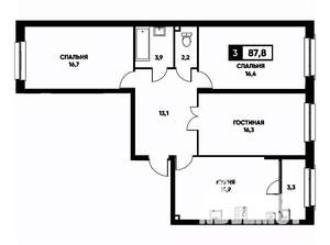 3-к квартира, вторичка, 88м2, 2/16 этаж