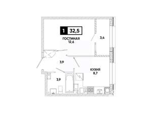 1-к квартира, вторичка, 33м2, 8/12 этаж