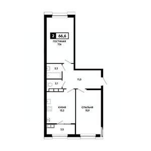 2-к квартира, вторичка, 67м2, 13/20 этаж