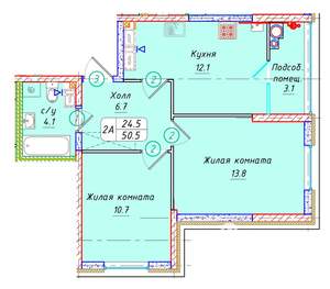 2-к квартира, вторичка, 51м2, 22/22 этаж