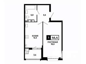 1-к квартира, вторичка, 44м2, 8/16 этаж