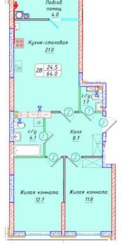 Студия квартира, вторичка, 64м2, 20/21 этаж