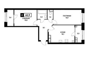 2-к квартира, вторичка, 63м2, 14/20 этаж