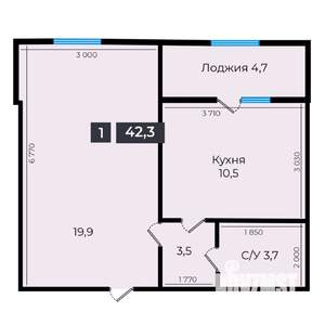 1-к квартира, вторичка, 43м2, 1/16 этаж