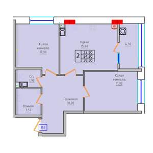 2-к квартира, строящийся дом, 59м2, 3/18 этаж