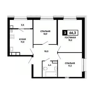 3-к квартира, вторичка, 66м2, 13/16 этаж