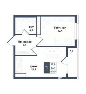 1-к квартира, вторичка, 41м2, 5/22 этаж