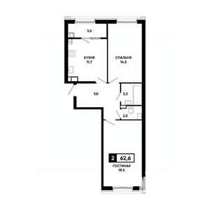 2-к квартира, вторичка, 63м2, 6/18 этаж