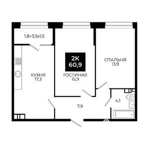 2-к квартира, вторичка, 61м2, 12/24 этаж