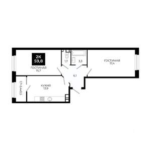 2-к квартира, вторичка, 60м2, 9/24 этаж