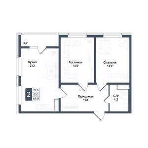 2-к квартира, вторичка, 69м2, 15/20 этаж