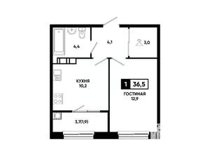 1-к квартира, вторичка, 37м2, 11/14 этаж