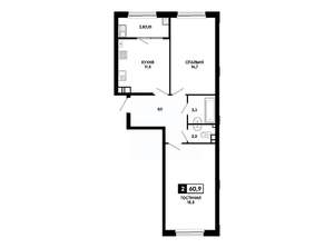 2-к квартира, вторичка, 61м2, 9/24 этаж