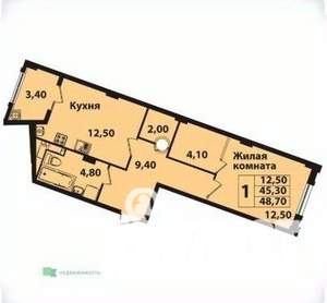 1-к квартира, вторичка, 50м2, 3/13 этаж