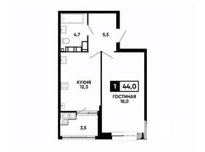 1-к квартира, вторичка, 44м2, 21/24 этаж