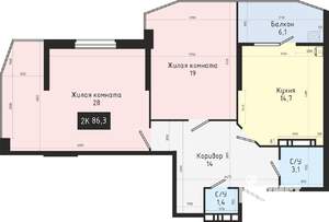 2-к квартира, вторичка, 86м2, 6/9 этаж