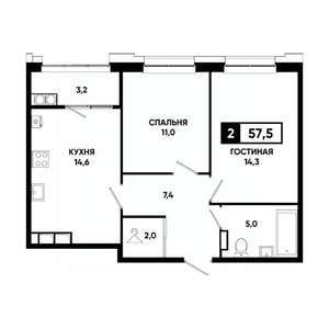 2-к квартира, вторичка, 58м2, 16/20 этаж