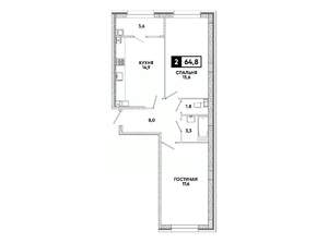 2-к квартира, вторичка, 65м2, 6/16 этаж