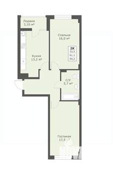 2-к квартира, вторичка, 64м2, 12/18 этаж