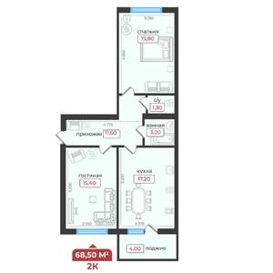 2-к квартира, вторичка, 69м2, 1/5 этаж