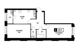 2-к квартира, вторичка, 62м2, 14/22 этаж
