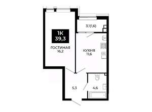 1-к квартира, вторичка, 39м2, 2/24 этаж