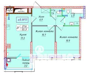 2-к квартира, вторичка, 55м2, 2/22 этаж