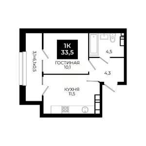 1-к квартира, вторичка, 34м2, 23/24 этаж