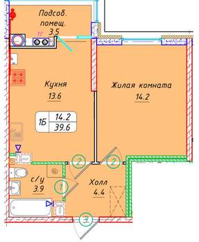 Студия квартира, вторичка, 40м2, 8/21 этаж