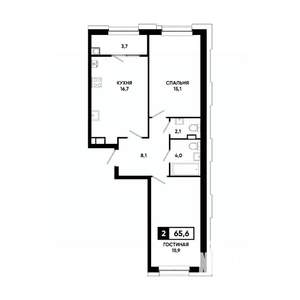 2-к квартира, вторичка, 66м2, 3/20 этаж