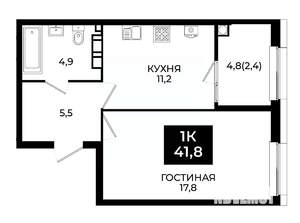 1-к квартира, вторичка, 42м2, 3/24 этаж
