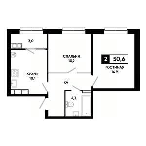 2-к квартира, вторичка, 51м2, 19/19 этаж