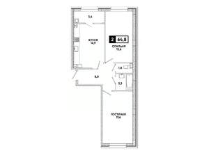2-к квартира, вторичка, 65м2, 8/16 этаж