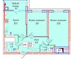 2-к квартира, вторичка, 52м2, 15/21 этаж