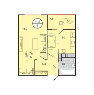 1-к квартира, строящийся дом, 41м2, 17/19 этаж