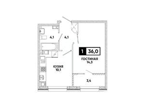 1-к квартира, вторичка, 36м2, 7/16 этаж