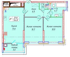 Студия квартира, вторичка, 55м2, 10/21 этаж