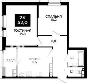 2-к квартира, вторичка, 52м2, 21/24 этаж