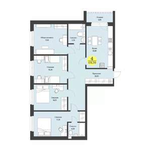 4-к квартира, строящийся дом, 123м2, 3/12 этаж